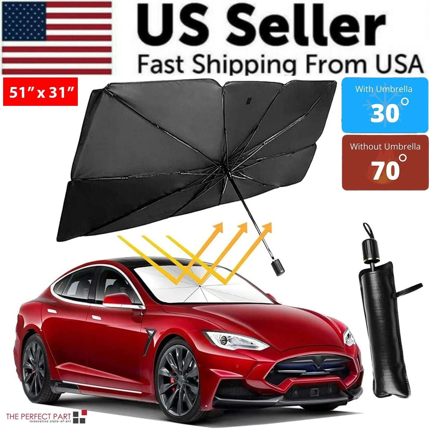 Ultimate 51" Foldable Car Windshield Sun Shade Umbrella - Protect Your Vehicle in Style!